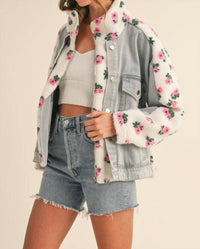 Mable - Carly Floral Shearling & Denim Jacket