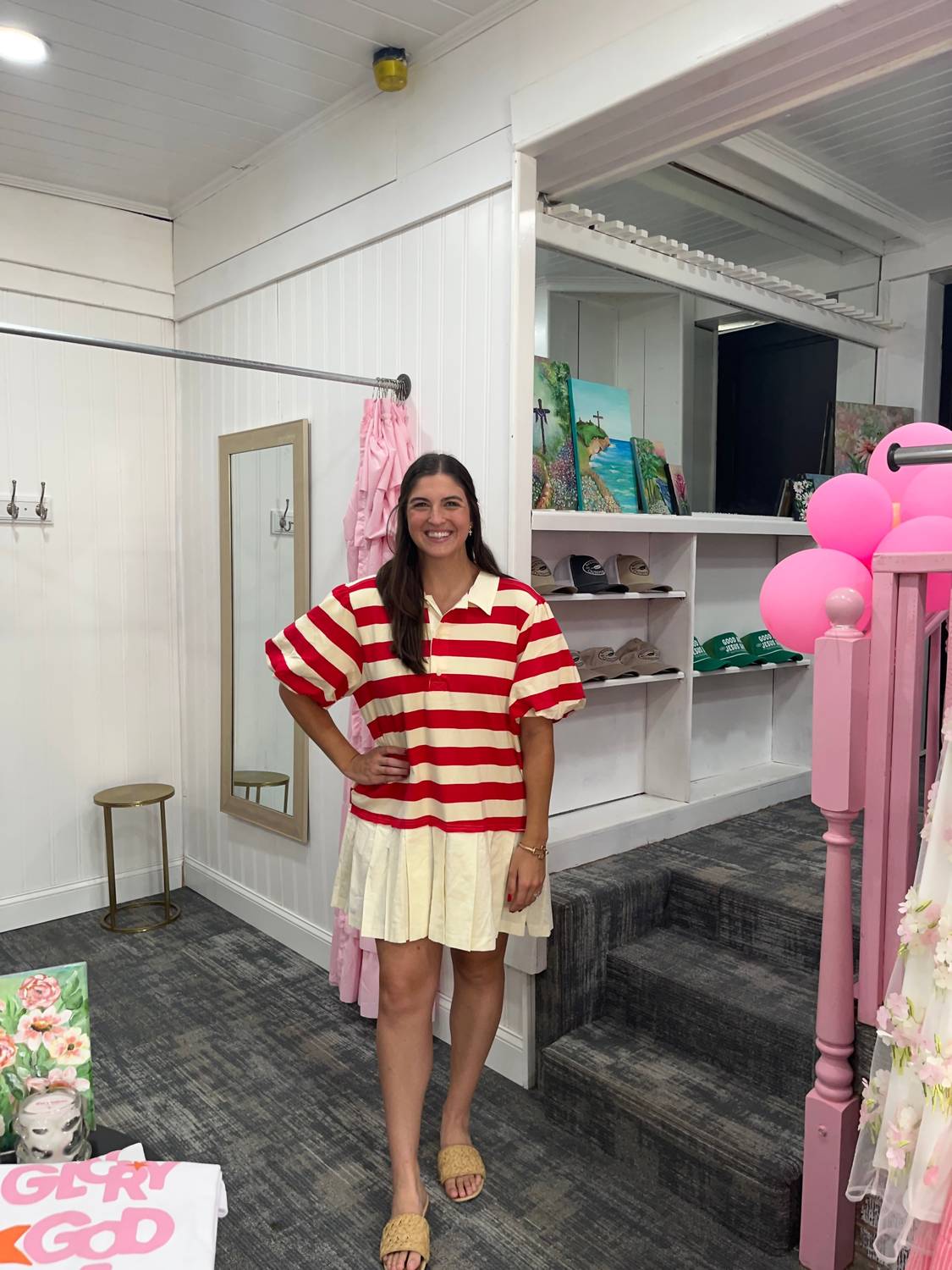 Fantastic Fawn - Abby Striped Stress Collared Puff Sleeves Mini Dress