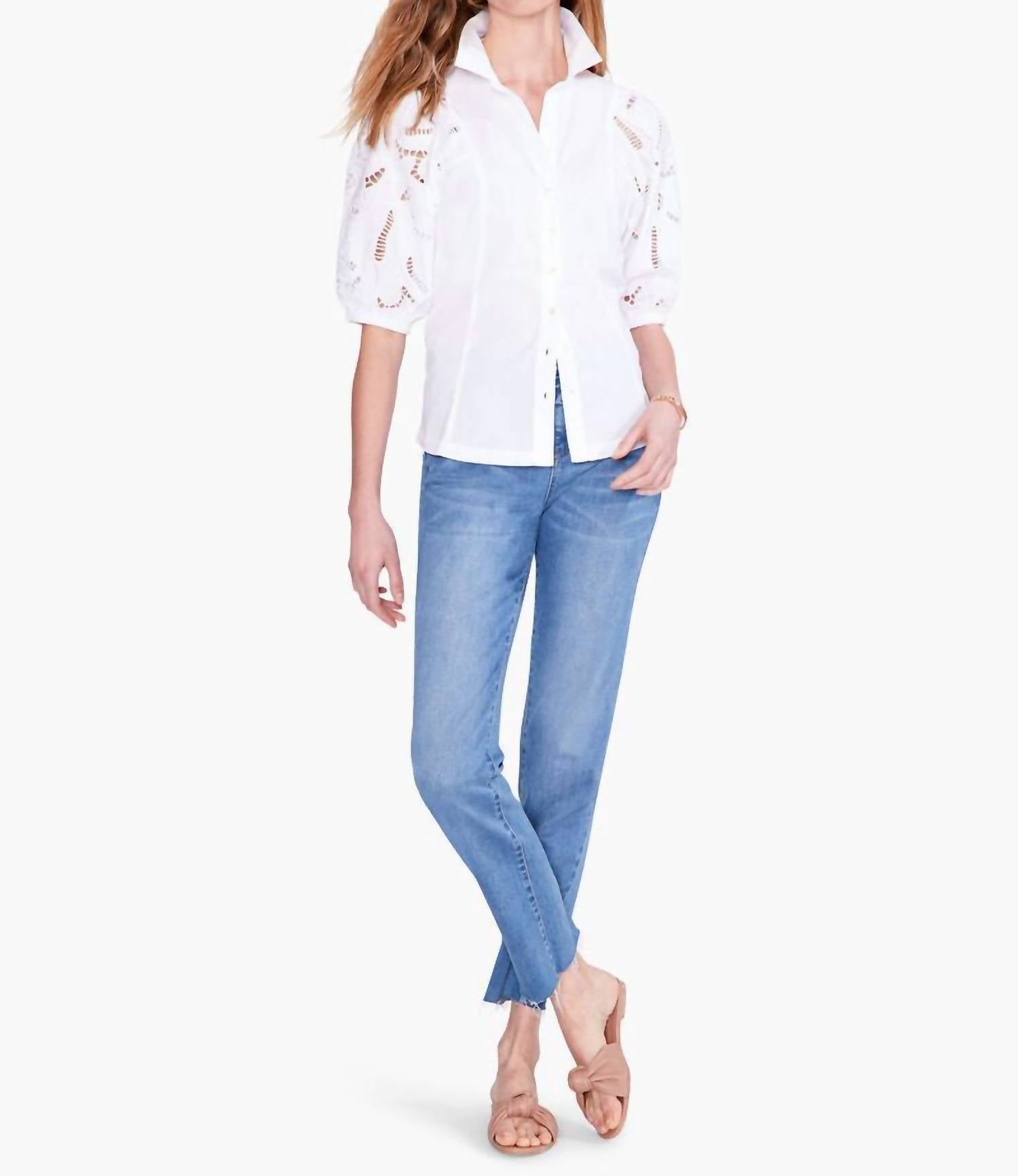 Nic + Zoe Evie Eyelet Sleeves Top in paper white - women's shirt - alternate view