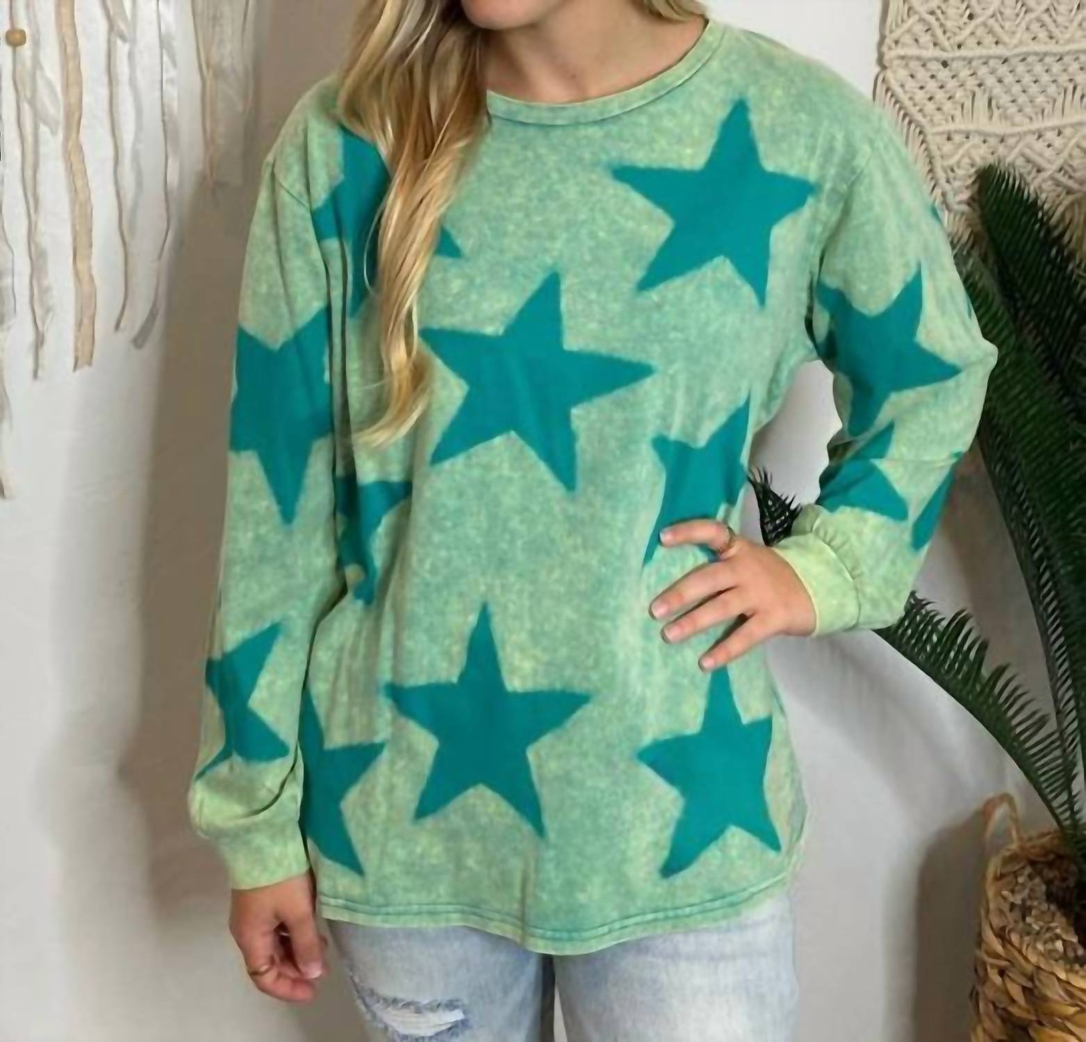 Sage+Fig - Mineral Washed Stars Long Sleeve Tee