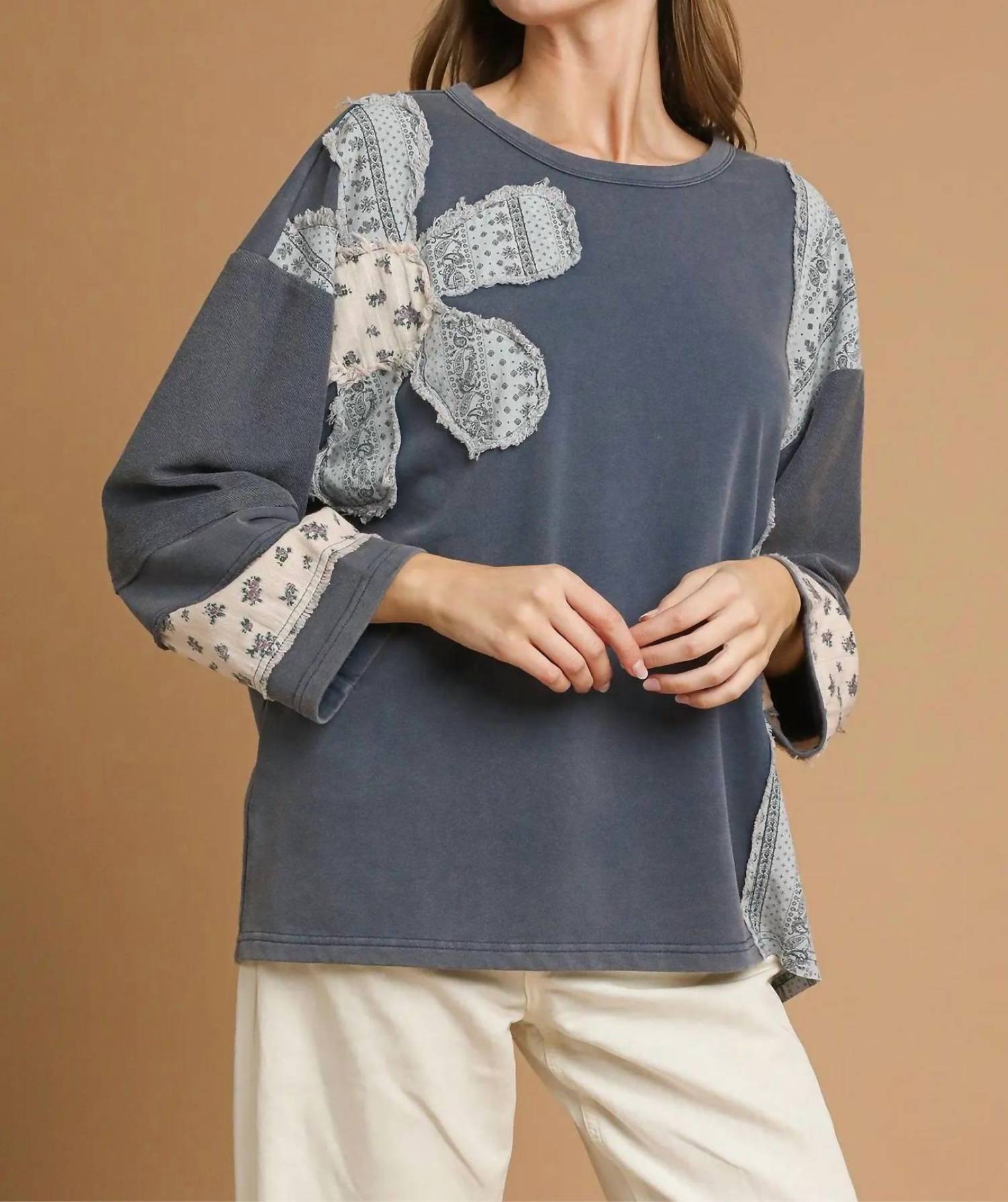 Umgee - French Terry Patchwork Pullover
