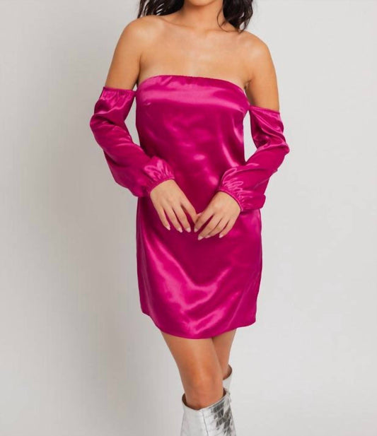 Le Lis - Long Sleeve Off Shoulder Satin Mini Dress