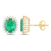 Diana M Jewels Women's Oval Natural Zambian Emerald Stud Earrings (2.66 Ct) - Signature in 14k yellow gold - women's jewelry - detail view