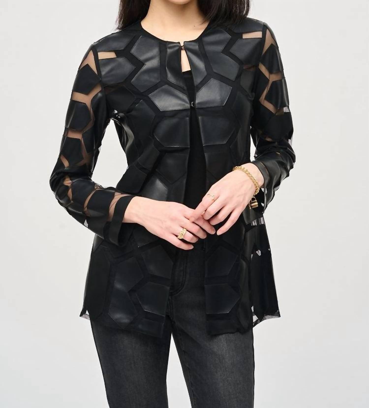 Joseph Ribkoff - Pleather Edge To Edge Long Sleeve Jacket
