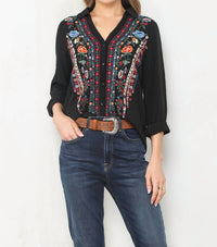 Paparazzi - Viscose Split Collar Embroidered Pull-Over Shirt