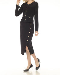 Joseph Ribkoff - Asymmetric Slit Midi Pencil Skirt