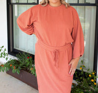 Polagram Cozy Fall Knit Skirt Set in orange - women's skirt - detail view