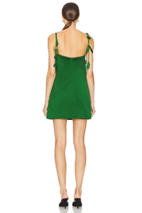 Self-Portrait - Green Satin Flower Mini Dress