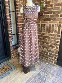 Mccolin - Women's Polka Dot Round Neck Sleeveless Midi Dress
