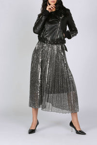 Beulah Rhinestones Embellished Vegan Leather Biker Jacket in black - women's jacket - alternate view