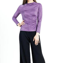 Clara Sun Woo - DRAPE NECK CRUSHED SILKY KNIT TOP WITH SIDE RUCHING