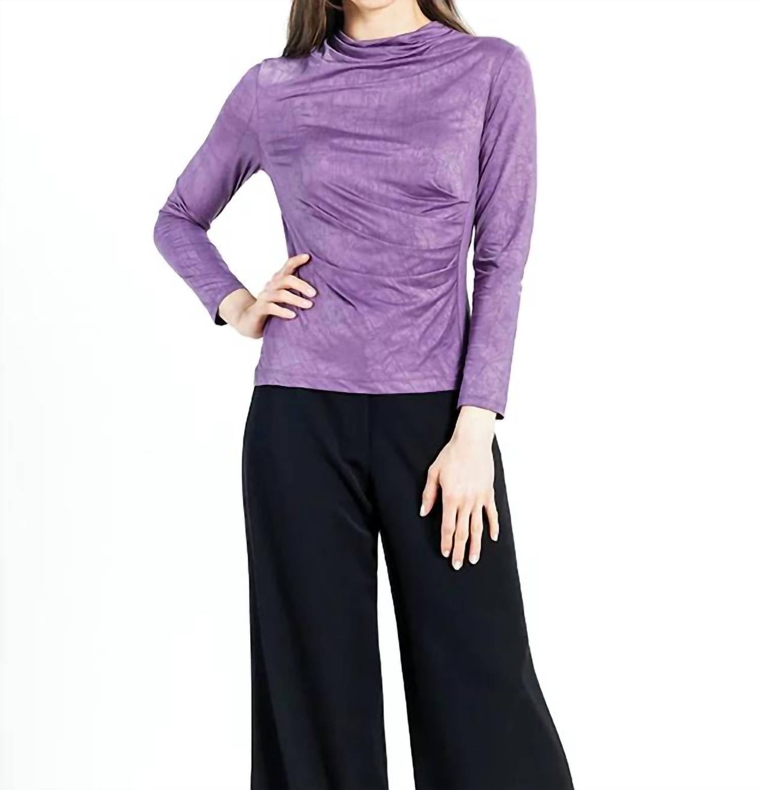 Clara Sun Woo - DRAPE NECK CRUSHED SILKY KNIT TOP WITH SIDE RUCHING