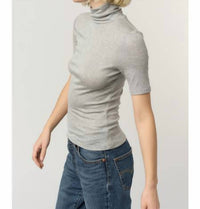 PROJECT SOCIAL T Jesllyn Turtleneck Rib Tee Top in heather grey - women's t-shirt - detail view