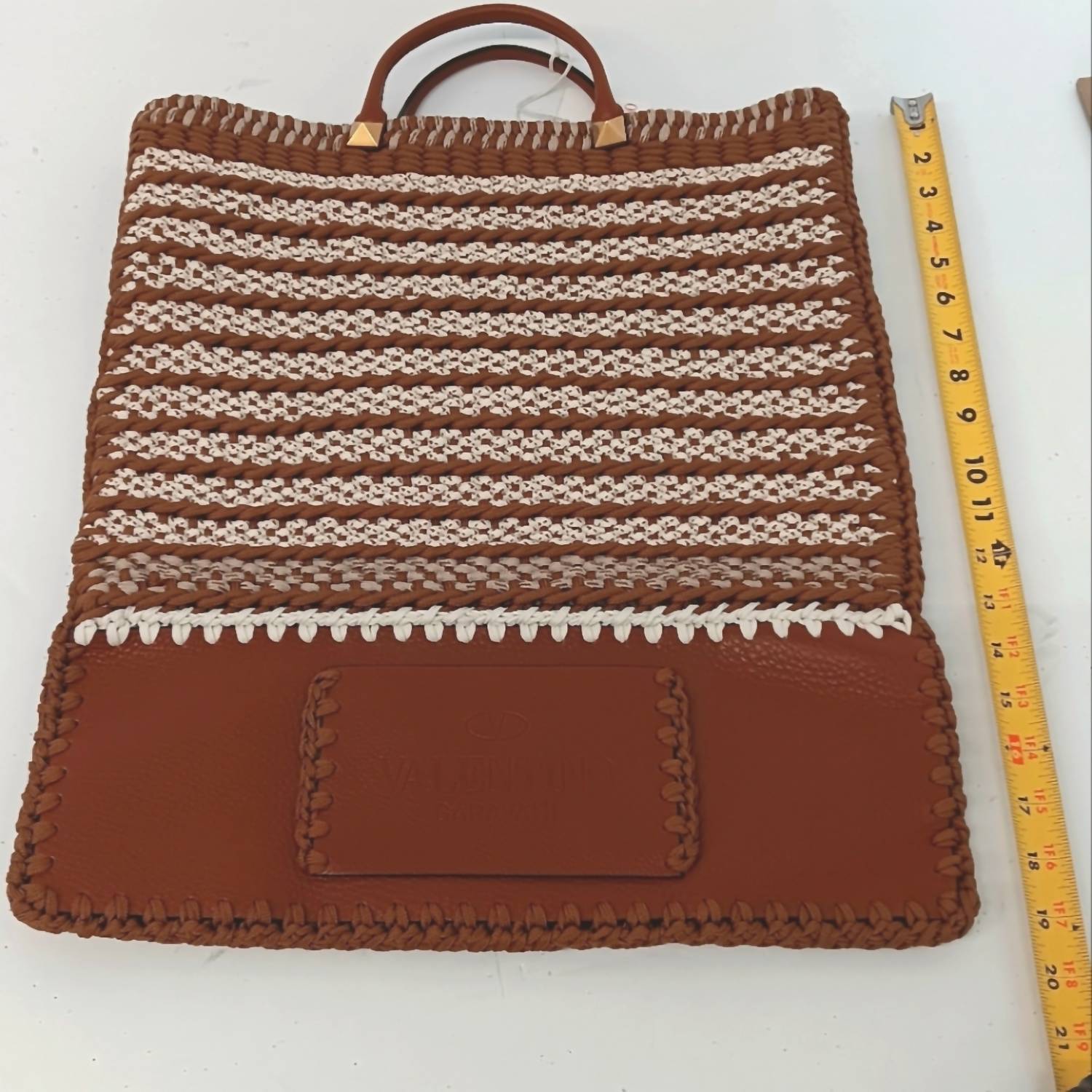Valentino Garavani Men's Identity Woven Tote Bag Without Detachable Strap in brown beige white - men's bag - view 6