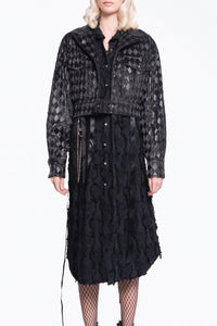 CHECKMATE TEXTURED VEGAN LEATHER CROPPED JACKET