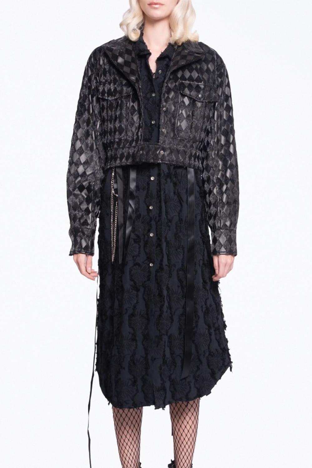CHECKMATE TEXTURED VEGAN LEATHER CROPPED JACKET