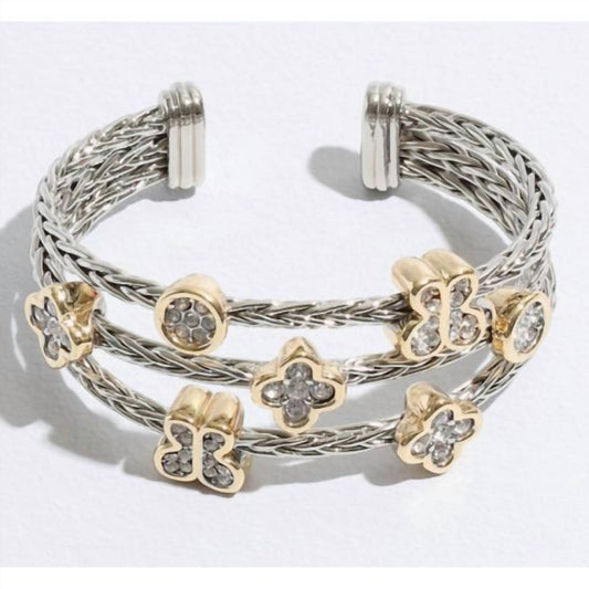 Fashion City - Women's Triple Braided Bangle Butterfly & Clover Deco Bracelet