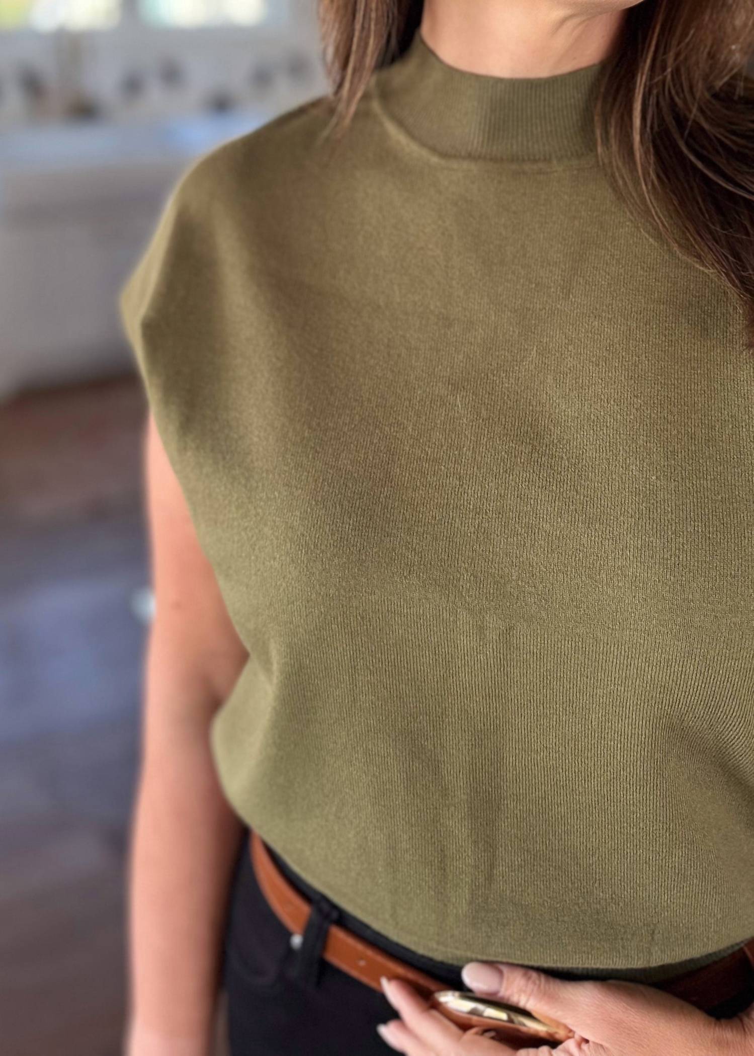 ee:some Breeze Crew Neck Sweater in olive - women's sweater - alternate view