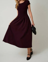 Sunday Edition Round Neck Mix Midi Dress in burgundy - women's dress - view 6