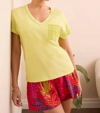 Tribal - Short Sleeve Frill V-neck Top With Ladder Tape