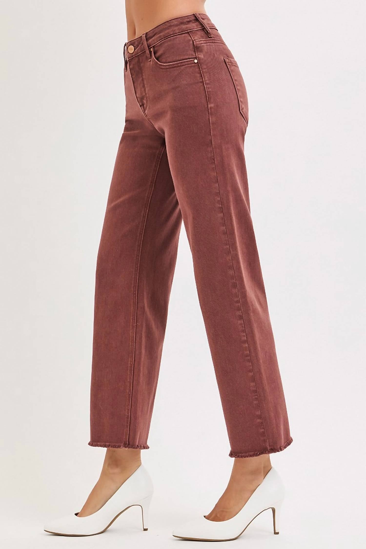 RISEN Mid Rise Ankle Wide Leg Pants in lurex chocolate - women's pants - alternate view