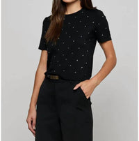 L'Agence - Stormy Short Sleeve Embellished Crew Neck Tee