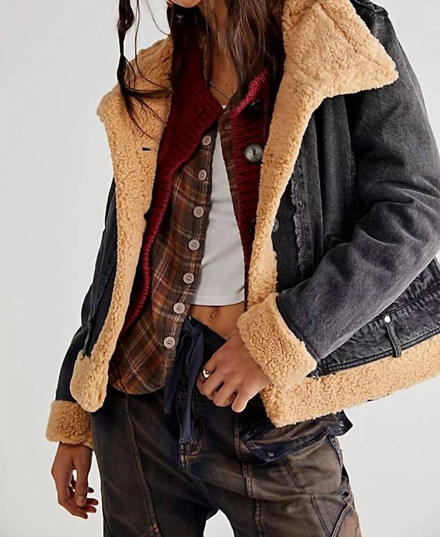 We The Free - Rylee Denim Cozy Moto Jacket