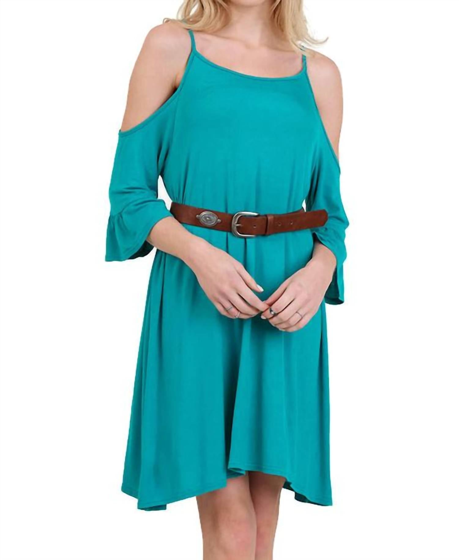 Umgee - Open Shoulder Ruffle Sleeve Dress