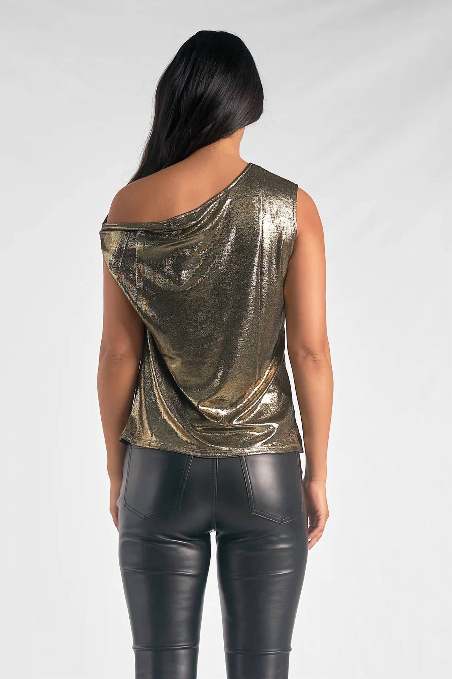 Elan - Sleeveless One Shoulder Shimmer Top