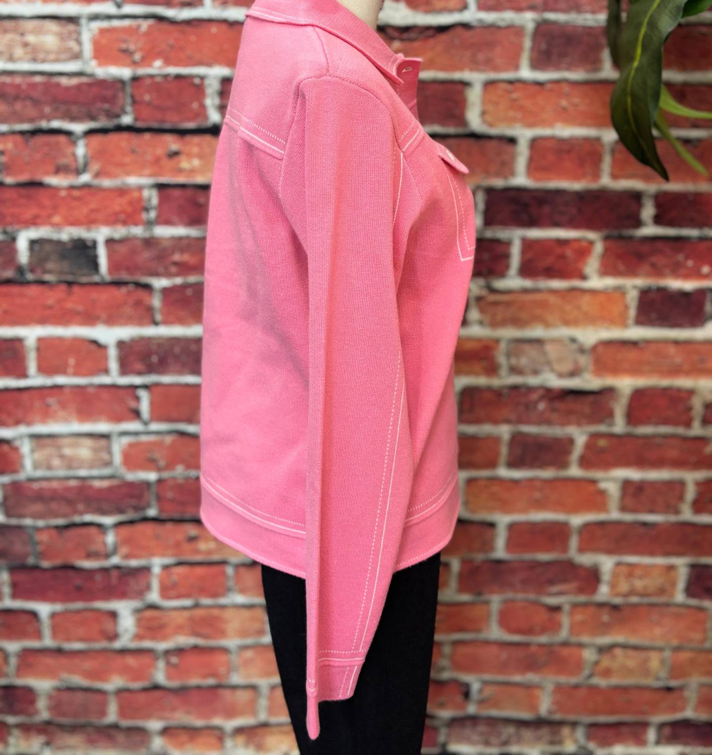 Trisha Tyler - Contrast Stitch Knit Button-Up Cardigan
