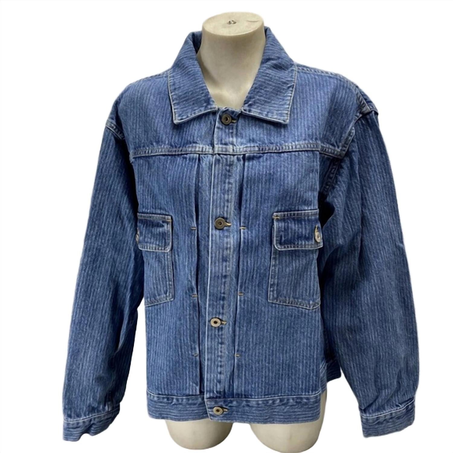 Small Talk Studio - Women's Striped Denim Jacquard Trucker Jacket