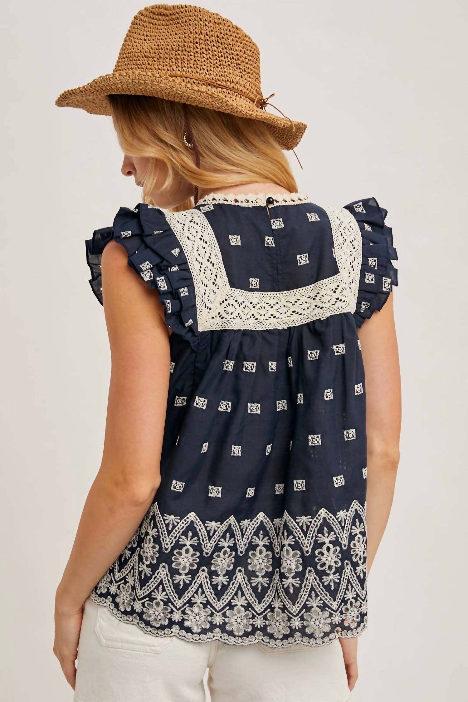 Bluivy - Boho Floral Embroidered Baby Doll Blouse