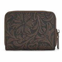 Wrangler Tooled Zip-Around Wallet in coffee - women's bag