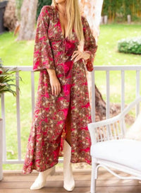 Cienna Sofia Flare Sleeve Dress in red multi - women's dress