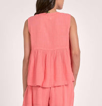 ELAN Sleeveless Gauze Top in coral - women's tank top - detail view