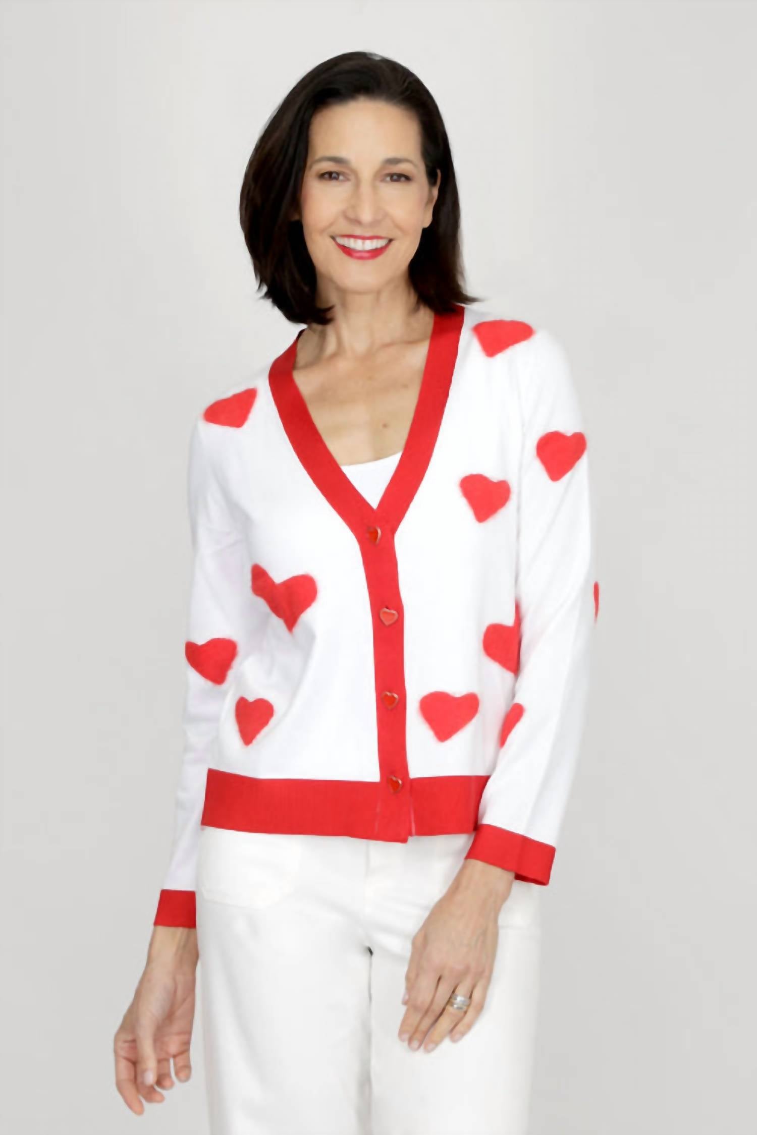 Metric Knits Hearts Cardigan in white - women's cardigan - alternate view