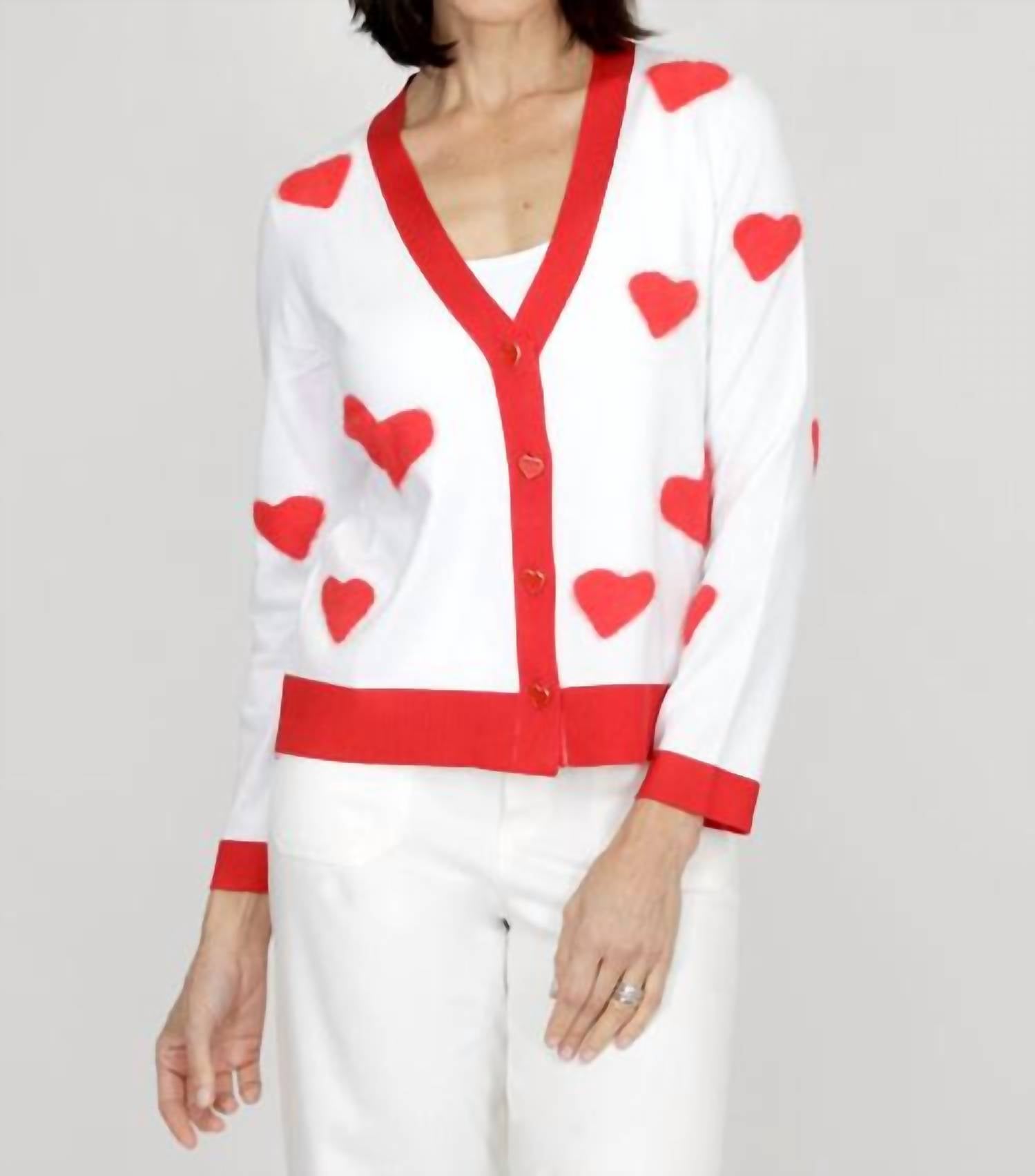 Metric Knits Hearts Cardigan in white - women's cardigan - detail view