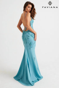 FAVIANA Sheath Satin Gown in light blue - women's dress - alternate view