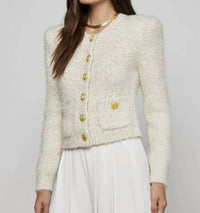 L'Agence Una Knit cardigan with Lurex in ivory - women's cardigan - detail view