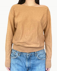 Minnie Rose Cotton Cashmere Off The Shoulder Top in camel - women's sweater