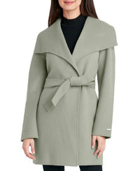 Women Tie Belt Wing Collar Wool Wrap Coat