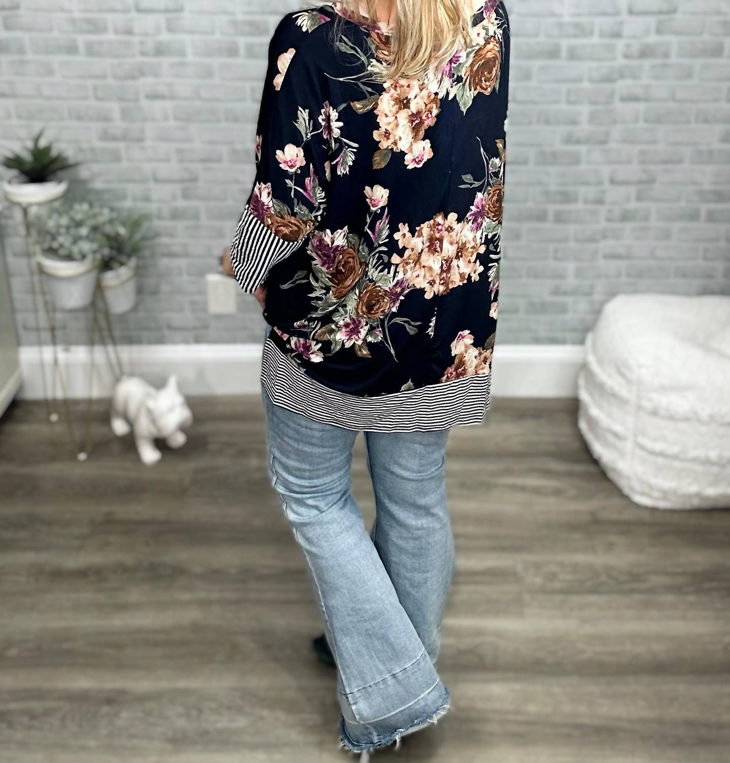 Honeyme - Floral And Stripes Top