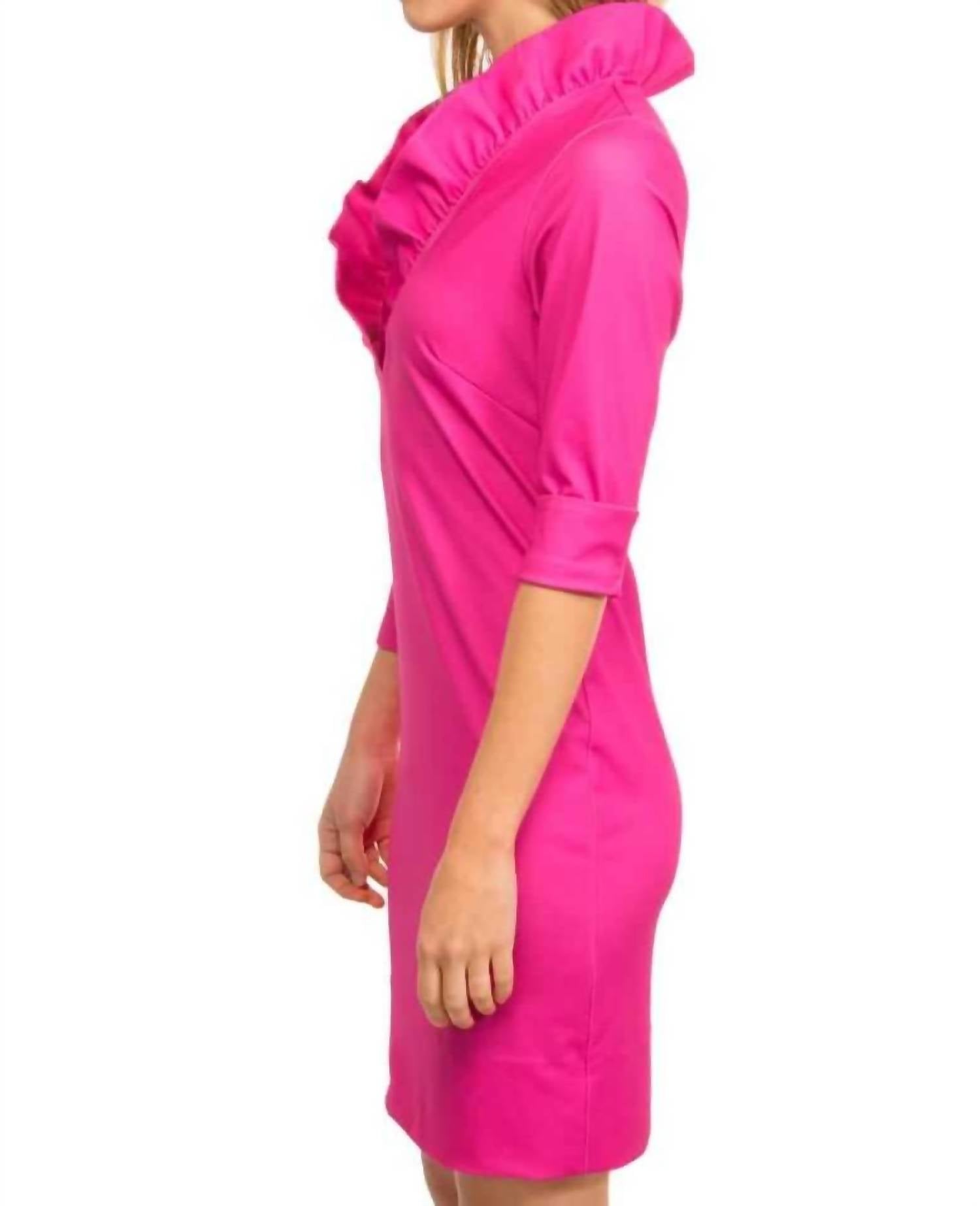 Gretchen Scott - Ruffle Neck Dress Solid
