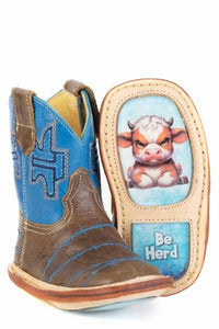 Tin Haul Kids No Fences Leather Square Toe Be Herd Boot in brown blue - kids' boots