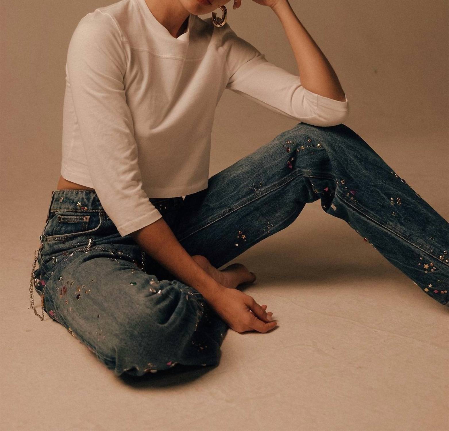 Re/Done - Cropped Varsity Long Sleeve Tee
