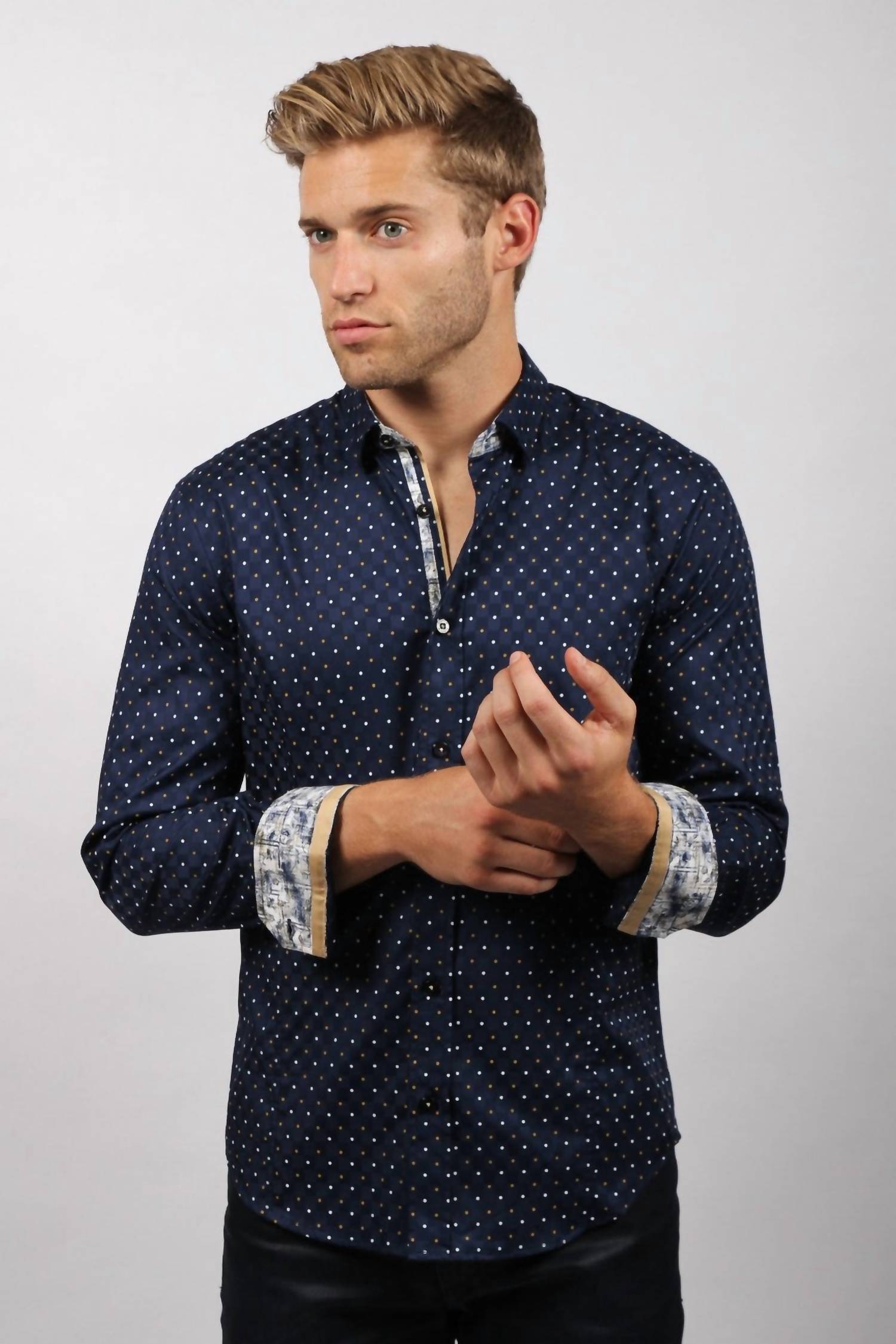 Eight X - Dots Button Down Print Shirt With Trim