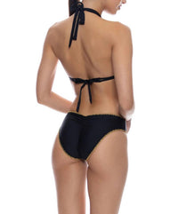 Luli Fama Luxe Stitch Seamless Full Ruched Back Bikini Bottom in black - women's swimwear - detail view