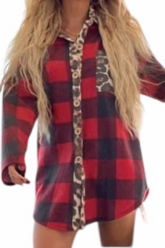 Blue Buttercup - Plaid Button Down With Animal Print Detail