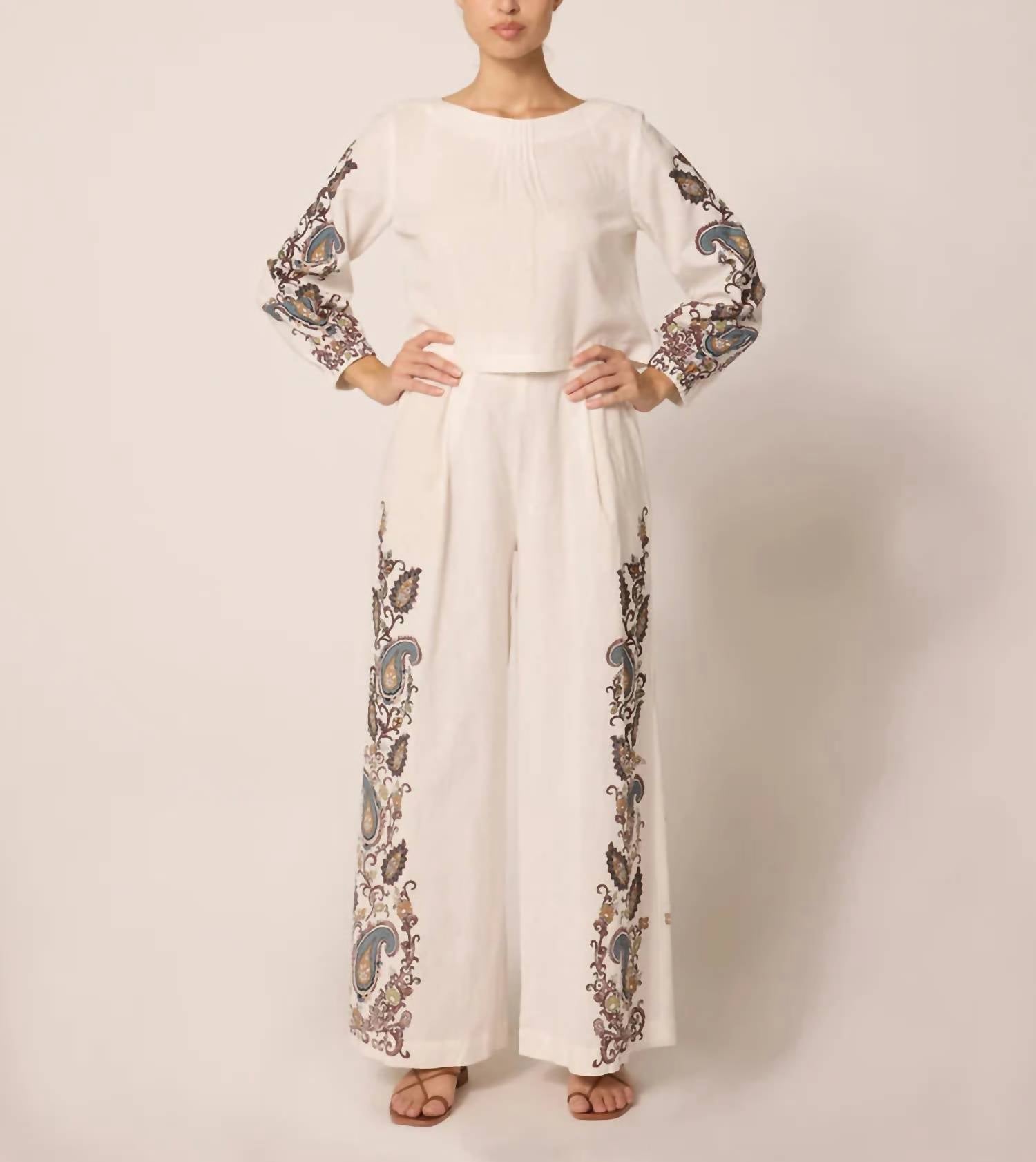 Cleobella Beau Wide Leg Pants in veneto paisley - women's pants