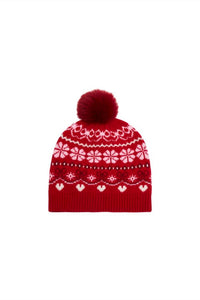 LoveShackFancy Women's Sanibel Wool Fair Isle Beanie in red velvet truffle - women's hat